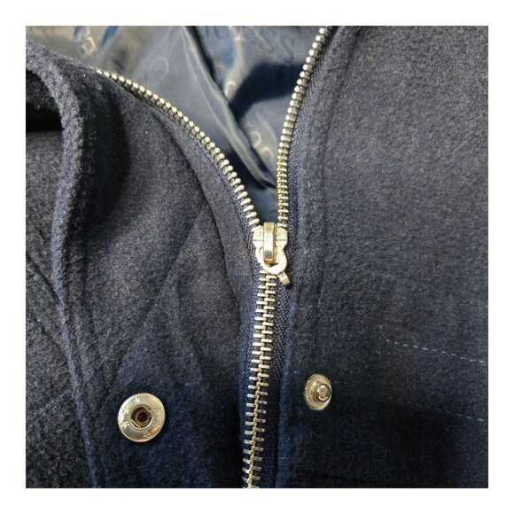 GUESS Los Angeles Women’s Wool Blend Hooded Pea Coat Navy Large - Picture 10 of 14